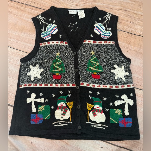 Bobbie Brooks Jackets & Blazers - Bobby Brooks Christmas Sweater Vest Button Up Embroidered Vintage Large
